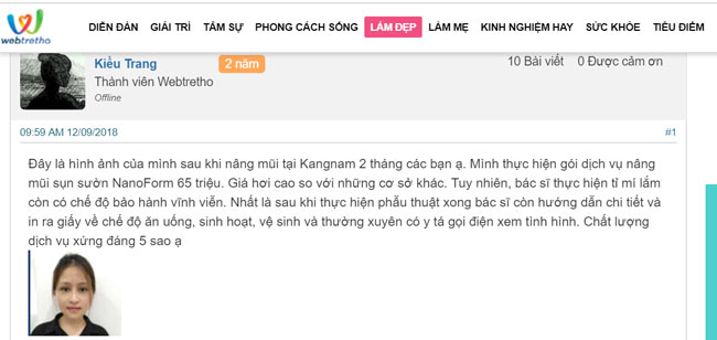 Phẫu thuật nâng mũi kangnam review